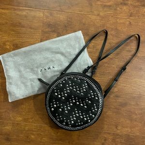 Zara Studded Black Round Backpack Purse Bag
